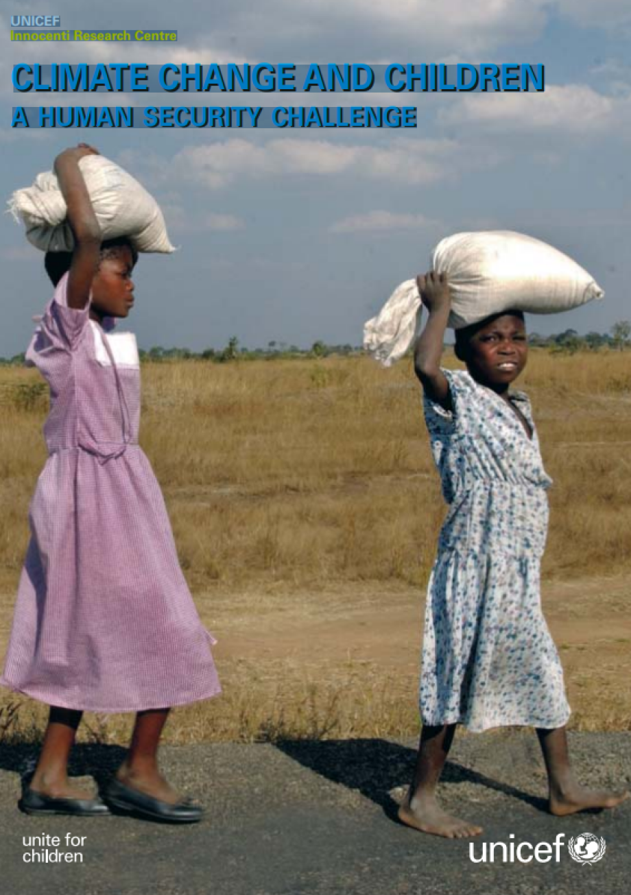 elaborado por el UNICEF Innocenti Research Centre, aborda el impacto del cambio climático en la infancia, destacando la seguridad humana como elemento clave