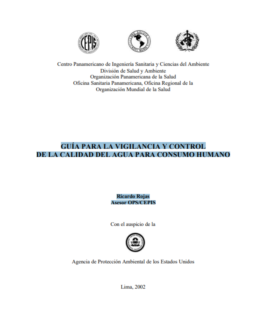 Esta guía, elaborada bajo la tutela de Ricardo Rojas y como parte del trabajo de asesoría de la OPS/CEPIS, se centra en los principios y metodologías para asegurar la calidad del agua destinada al consumo humano